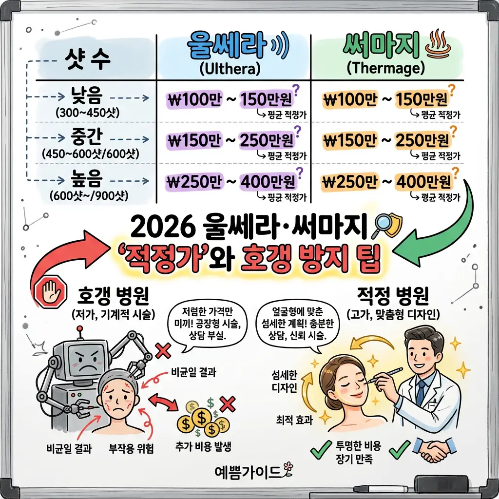 2026년 울쎄라 써마지 샷수별 적정 가격 비교 호갱 방지 병원 선택 팁 부작용 최소화 전략