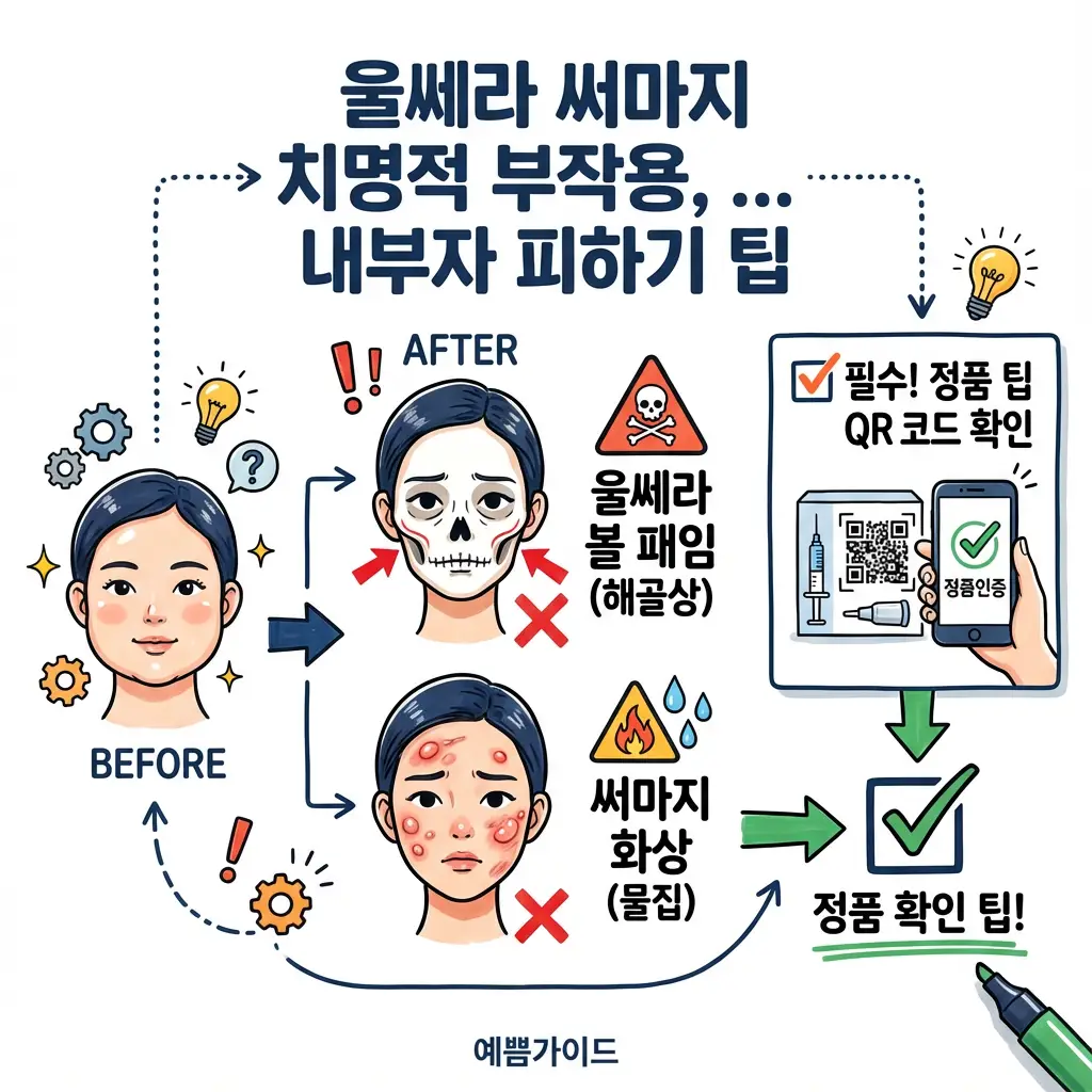 울쎄라 써마지 치명적 부작용 볼 패임 화상 방지 정품 팁 QR 코드 확인 안전 꿀팁