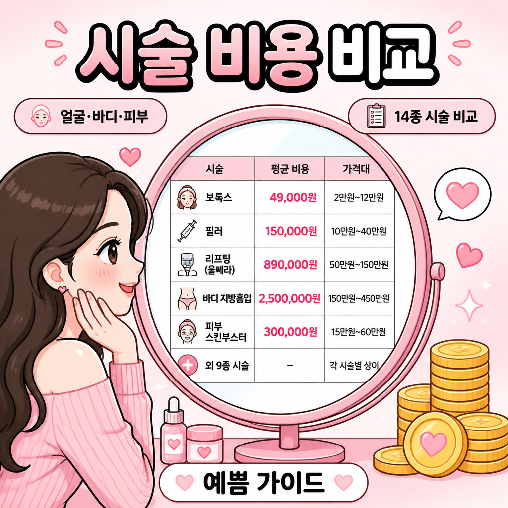 시술 비용 비교 시뮬레이터 얼굴·바디·피부 인포그래픽