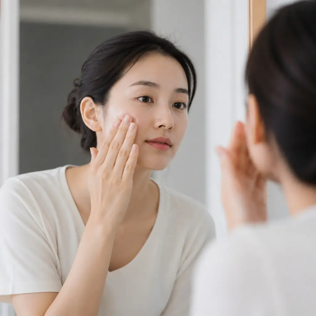 모공 관리 토너 늘어난 모공 관리를 위해 토너를 바르는 모습