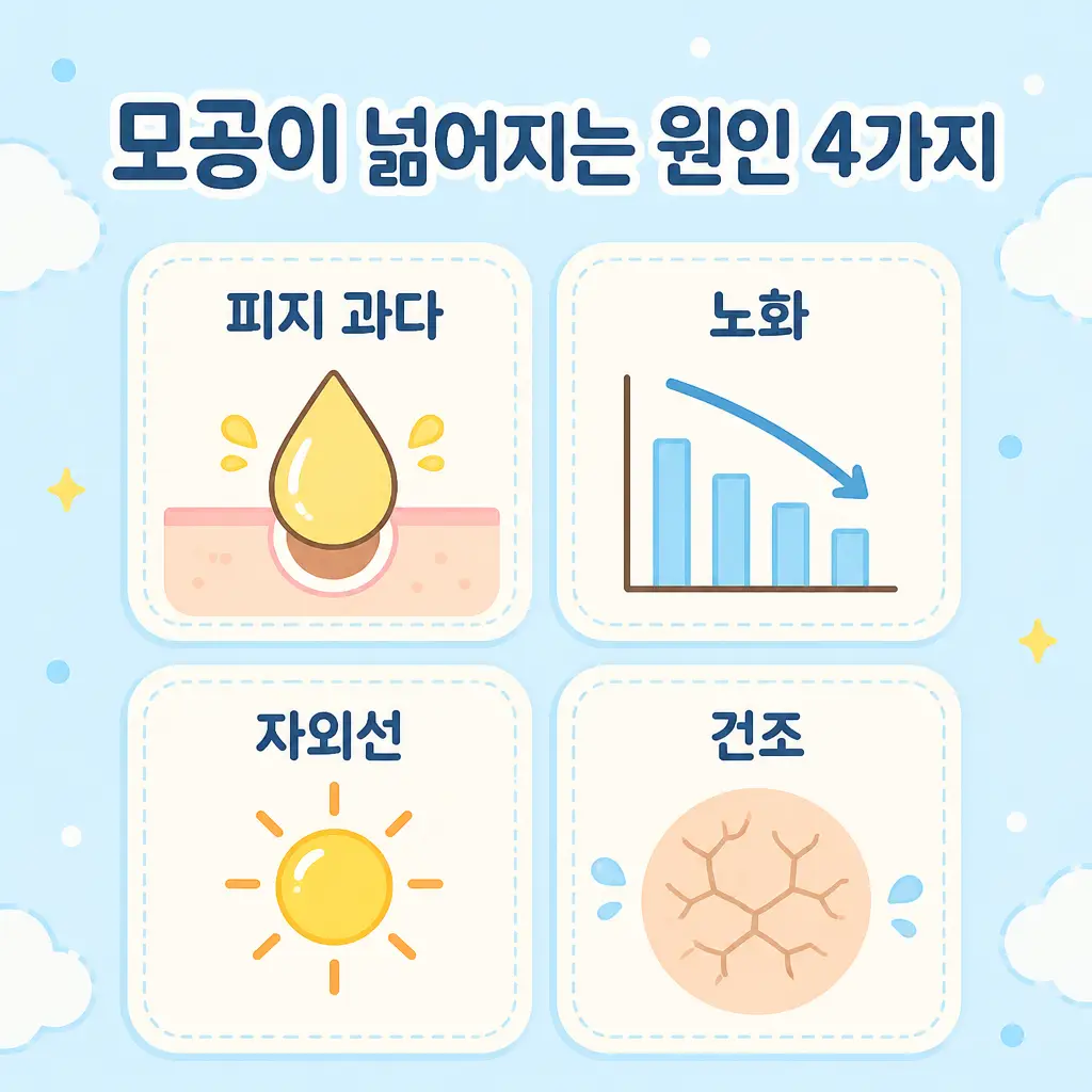 모공 넓어지는 원인 4가지 모공이 넓어지는 원인 4가지