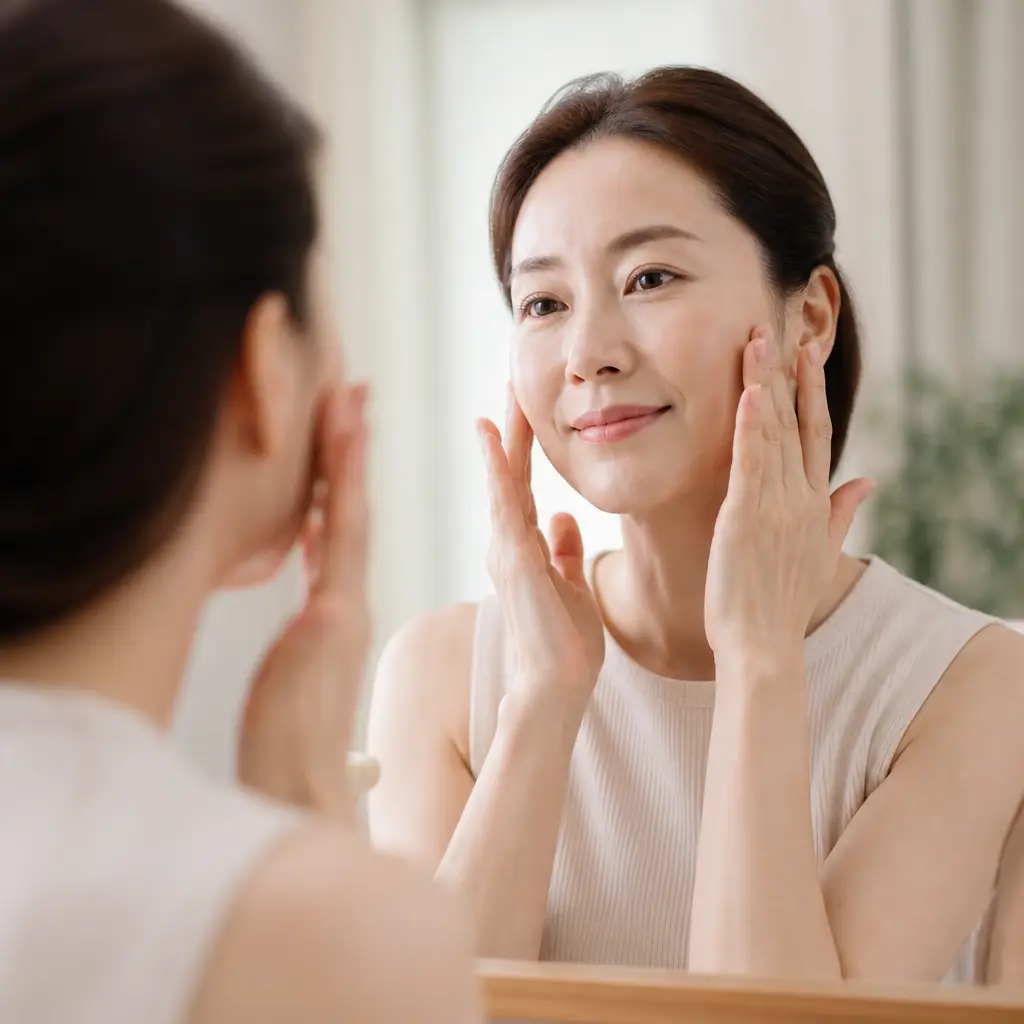 얼굴 탄력 관리 얼굴 탄력 관리를 위해 피부를 케어하는 모습