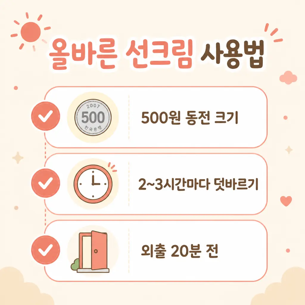올바른 선크림 사용법 올바른 선크림 사용법 도포량 덧바르기 주기