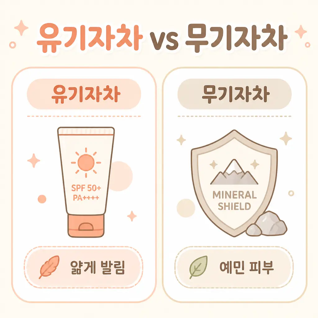 유기자차 vs 무기자차 유기자차와 무기자차 선크림 비교